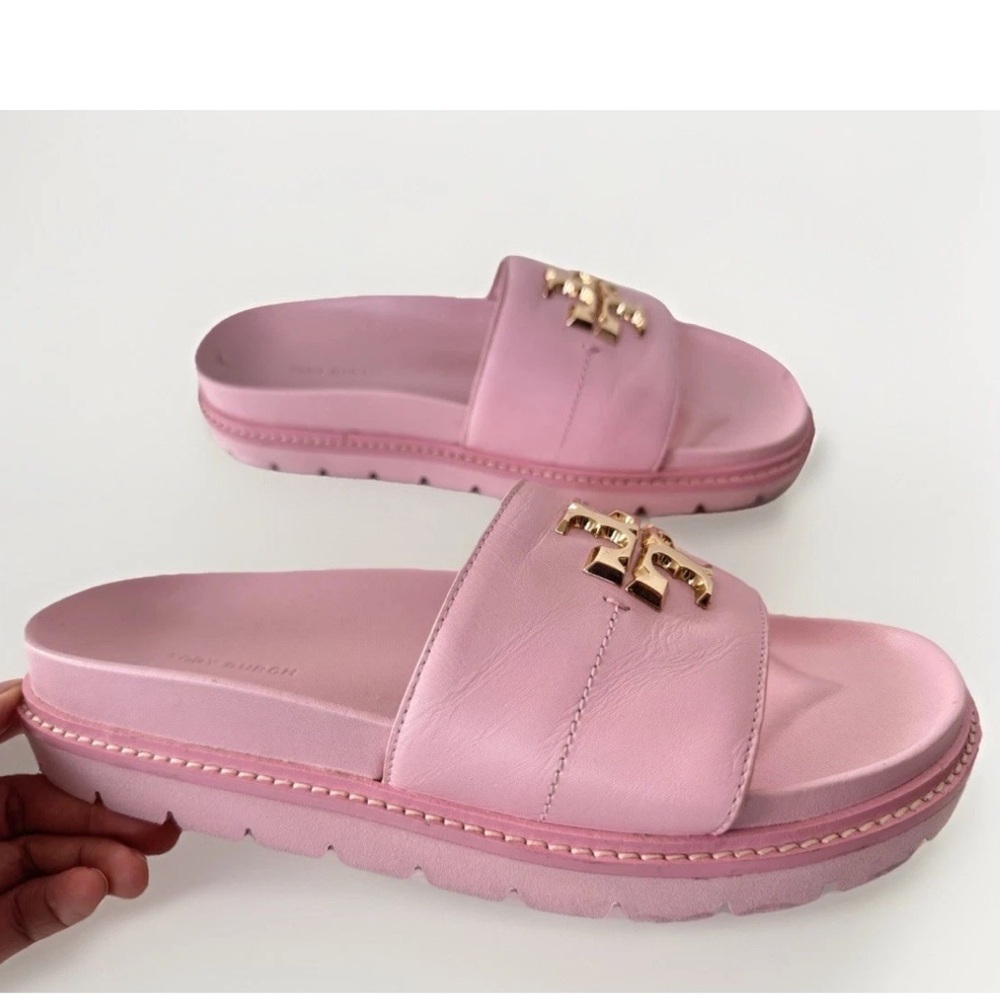 Tory Burch Everly Anatomic Lug Light Pink Pastel Petunia Slide Sandals Shoes 9